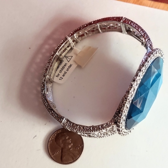 Turquoise Blue Rhinestone Filigree Bangle - Picture 4 of 11